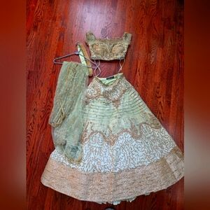 Elegant Gold and Cream Embroidered Lehenga Set Sulakshana Monga